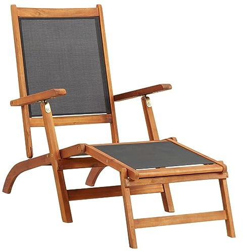ShGaxin Tumbona de Madera Maciza de Acacia y textilene, Tumbonas Jardin Exterior, Tumbona Piscina, Sun Lounger, Tumbonas De Jardin, Cama Jardin Exterior, Tumbona De Playa