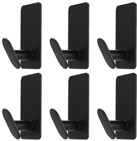 SZZHIYONG 6 Pcs Heavy-Duty Self-Adhesive Hooks - No Drill Stainless Steel Sticky Hooks for Towels, Rust-Proof Bathroom/Kitchen/Door Hanging Hooks with Industrial Adhesive, self Adhesive Hooks，Black