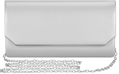 BAIGIO PU-Leder Abendtasche Damen Clutch Elegant Brauttasche Handtasche Hochzeit Damen Kettentasche Mädchen klein Umhängetasche für Party Damen Klein Crossbody Bag (Silber)
