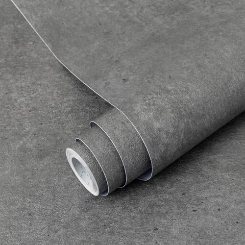 Decoroom Sticky Back Plastic Roll 30X300cm Dark Grey Vinyl Wrap Waterproof Peel and Stick Wallpaper Self Adhesive Matte Concrete Effect for Bedroom Living Room Furniture Stickers