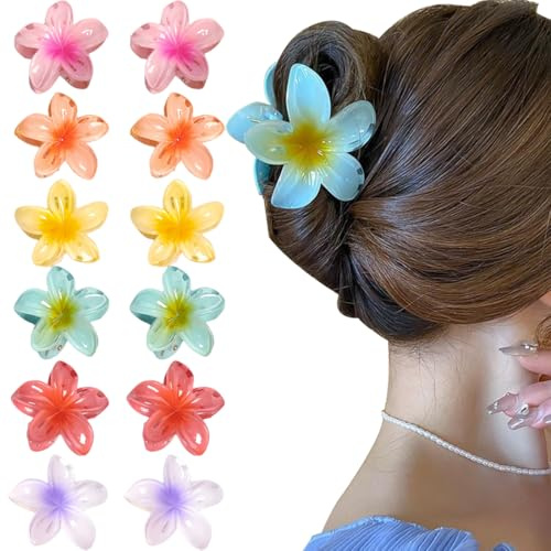 MIRKUZI Clips Lot de 12 épingles à cheveux antidérapantes en forme de fleurs, épingles à cheveux hawaïennes, grandes épingles à cheveux en forme de fleurs pour femmes