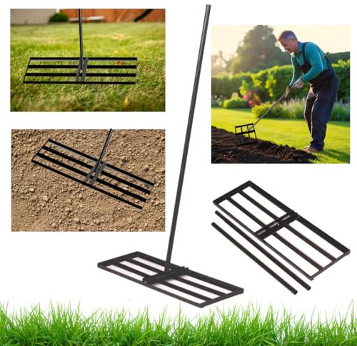 Anwicar Râteau de Nivellement de Pelouse - 90x30 cm & Poignée 150 cm - Raclette à Gazon - Robuster Nivellierrechen für gleichmäßige Rasenpflege - pour Jardins et Terrains de Sport