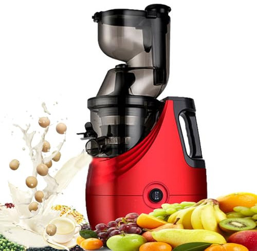 Extractor de jugos de masticación lenta - Máquina exprimidora de prensado en frío con función de inversión para frutas y verduras - Exprimidor vertical de alto rendimiento - Libre de BPA, rojo