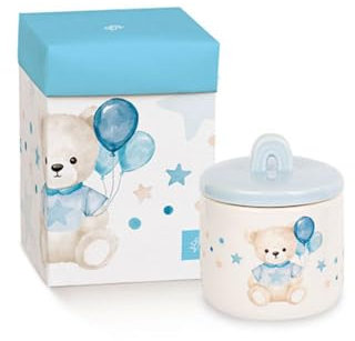 Generico Candela Porcellana Orsetto Celeste con Palloncini 6x7.5 cm BOMBONIERA