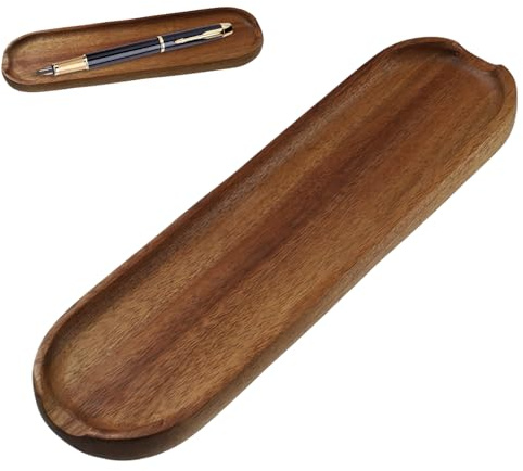 PKRFCJ Wooden Tray Brown Pen Tray, Wood Desk Accessories, Minimalist Pen Rest Suitable for School, Home, Office Desk Art Accessories (9.8 * 2.8in)