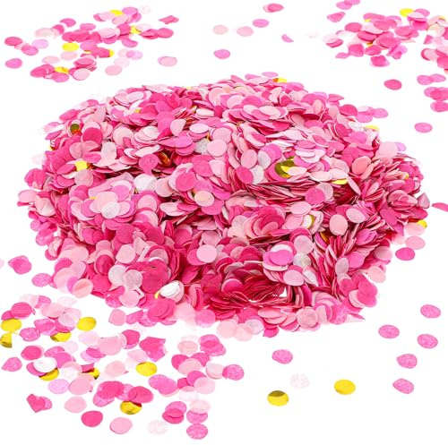 Bewudy 8000 Stück Runde Konfetti, Pastell Bunt Streudeko Konfetti Papier Confetti 1 cm Glitzer Seidenpapier Tischdeko für Geburtstag Hochzeit Valentinstag Jubiläen Party Dekoration (Rosa und Gold)