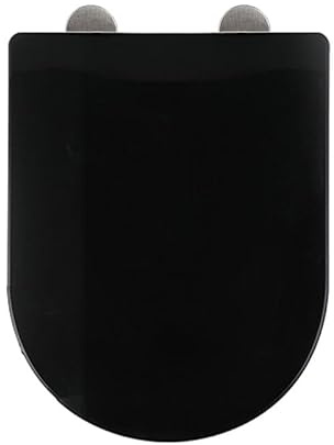 D Shape Toilet Seats, Black Toilet Seat PP Material Quiet Soft Close Loo Seat Cover, Quick Release for Easy Cleaning, Top Fixing, D-Shaped