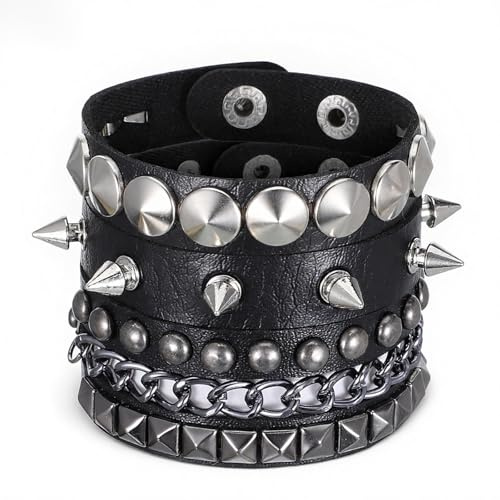LXUEJIE 3Pcs Punk Rock Studded Bracelets, PU Leather Punk Spike Bracelet Leather Cuff Bracelet 80s Wristband Adjustable Emo Accessories Grunge Bracelets Jewelry Gifts for Men Women