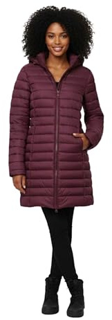 kraftd Womens Winter Lightweight Puffer Jacket Quilted Padded Down Coat With Detachable Hood Central Zip Best for Autumn Winter, Outdoors & Travelling (Wine, 20)