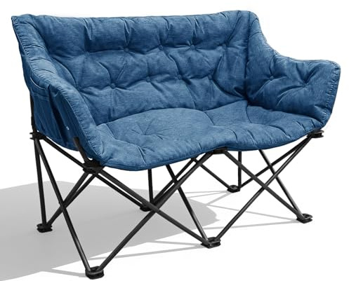 RELAX FIELD Dubbel campingstol, vikbar, campingbänk för 2 personer, 320 kg, campingstol, stoppad, campingbänk med 2-sits för utomhus och inomhus, blå