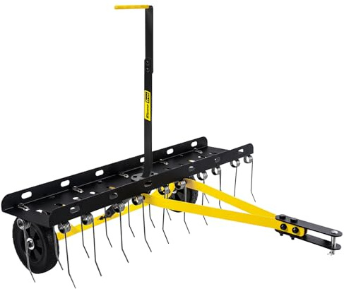 BlumeTrec Tow Behind Dethatcher, Pull Behind Lawn Dethatcher with Spring Steel Tines, Grass Dethatcher, Removes Thatch, Riding Lawn Tractor for Large Lawns, Yard and Garden Care, 40 Inch