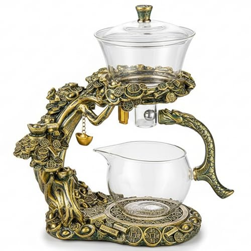 Teiera magnetica Set da tè in vetro Kung Fu con lingotto con infusore staccabile Teiera a goccia automatica Set da tè cinese facile da pulire per uomini e donne Home Office Brewing