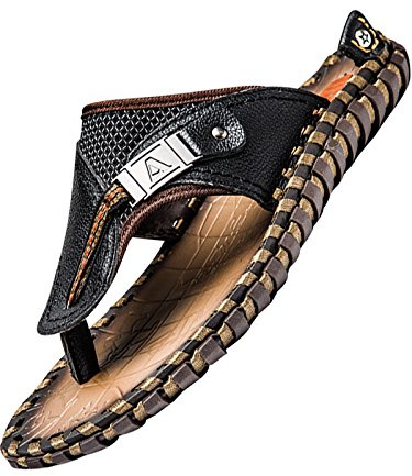 Bigassets Herr handarbete läder flip flops strand tofflor