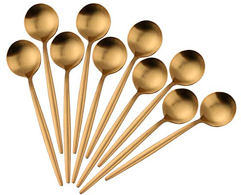 BISDARUN 4.7 Inches Matte Polish Espresso Spoons Stainless Steel Set of 10 Mini Teaspoons Set for Coffee Sugar Dessert Cake Ice Cream Cappuccino (Gold)