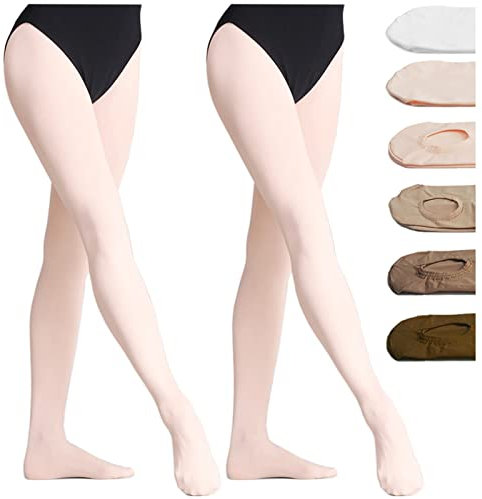 DANCEYOU 2 Paires Collant Danse Classique Femme Opaque avec Pieds pour Fille Enfants et Adultes Rose XL