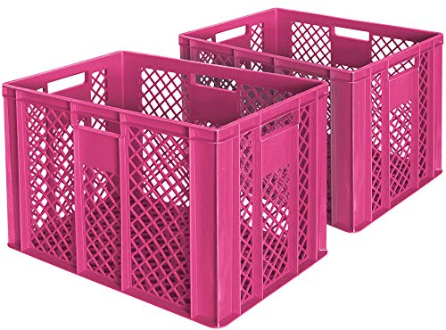 lot de 2 Bac gerbable normes Europe à parois et fonds ajourés - L x l x h 600 x 400 x 410 mm - rose
