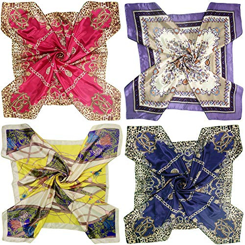 LilMents 4 blandade mönster stor 90 x 90 cm fyrkantig satin dam hals huvud scarf halsdukar set
