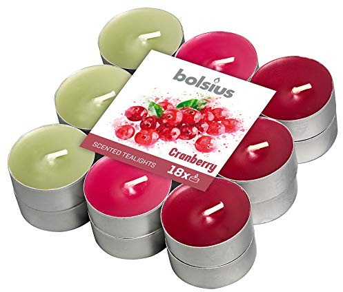 Bolsius Tealights Cranberry Scented Multi Coloured 4hr pack 18, Wax, One size