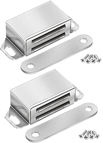 Onarway Magnetic Door Catch 10KG Pull Strong Magnet Cabinet Latches Magnetic Hardware Stainless Steel Chrome Door Closer for Bathroom Kitchen Sliding Door Window Cupboard (10KG Strength 2 Pack)