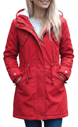 YYNUDA Vinterkappa dam varm parkas mellanlång vinterjacka jacka med huva tjock pälsjacka med huva plus storlek, #337 röd, 3XL