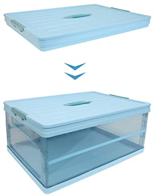 S.I.C Scatola Portaoggetti Trasparente Pieghevole,Scatole Immagazzinaggio Plastica,Organizer per Bagagliaio Auto,Armadi,Casa,Dispense,Ufficio (42x28x21cm, BLU)
