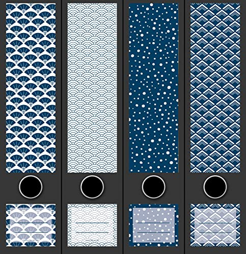 4er Set breite Ordnerrücken Blue Pattern Muster Blau File Art Ordner Etiketten Deko 2208, AJ2201