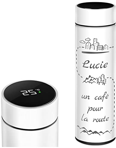 Maverton Bouteille Isotherme Personnalisable - Mug de voyage à café/thé - Thermos avec afficheur LED - Cadeau Femme - Cadeau Anniversaire Femme - pour elle - amie - copine - maman - En route