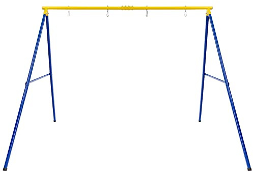 GYMAX Altalena da Giardino per Bambini 3+ Anni, 250 x 185 x 182 cm, Carico 300kg, Struttura per Altalena in Metallo, 4 Chiodi, 4 Copripiedi Antiscivolo, Interni & Esterni