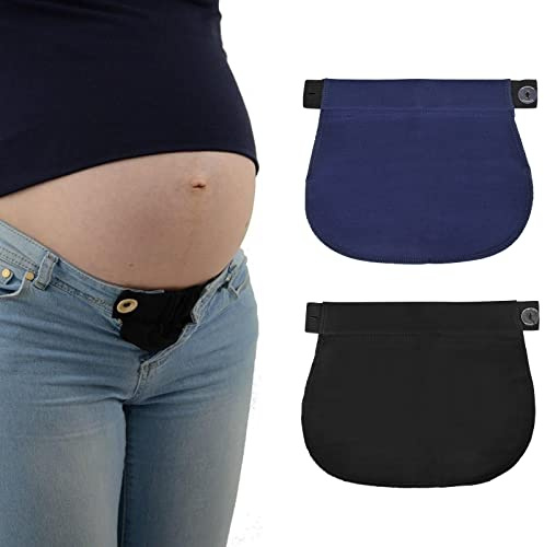 Tolenre 2 Pezzi Extender Pantaloni Regolabili per Donne Incinte Estensioni Pulsante Pantaloni Elastico Maternità Estensione Cintura Regolabile per Uomo Jeans Pantaloni, Blu scuro+Nero