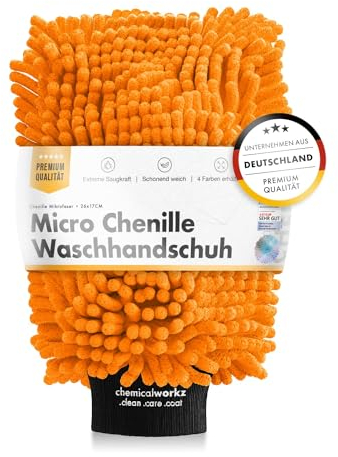 chemicalworkz® Chenille Wash Mitt (orange) - Autowaschhandschuh - extra saugstark - aus ultraweicher Microfaser - entfernt hartnäckigen Schmutz mühelos - Mikrofaser Auto Waschhandschuh Zottelhandschuh
