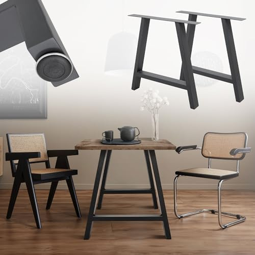 ML-Design Lot de 2 Pieds de Table à Manger en Forme de A 70 x 72 cm Anthracite, en Acier Revêtu par Poudre, Style Industriel, Piètement de Meuble Châssis Cadre Robuste pour Bureau Cuisine Salle Salon