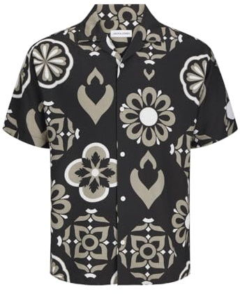 JACK & JONES Jjeurban Edge Resort Shirt SS Sn Camisa de Manga Corta, Negro Azabache, M Hombres