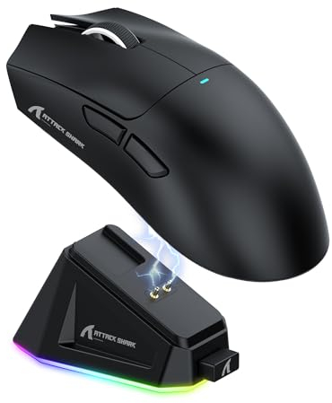 ATTACK SHARK X11 Gaming Mouse mit Magnetic Charging Dock, PixArt PAW3311 Gaming Sensor, BT/2.4G Wireless/Wired Gaming Mouse, 22000 DPI, Office Mice Gamer Mice Mice for Win11/Xbox/PS/Mac (Schwarz)