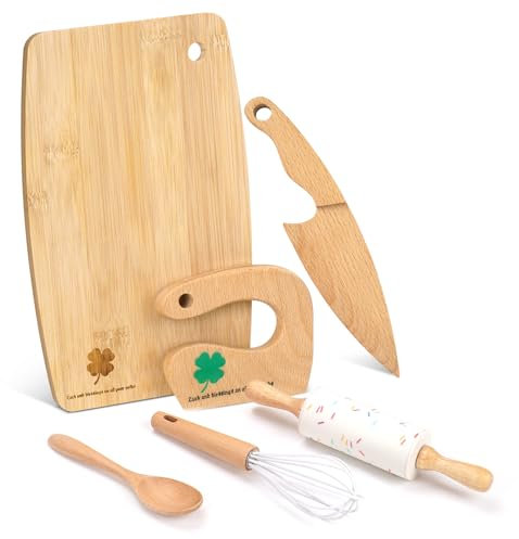 LETTO & TAILOR Lot de 6 couteaux Montessori en bois pour enfants - Pour la vraie cuisine - Outils de cuisine Montessori pour petits chefs