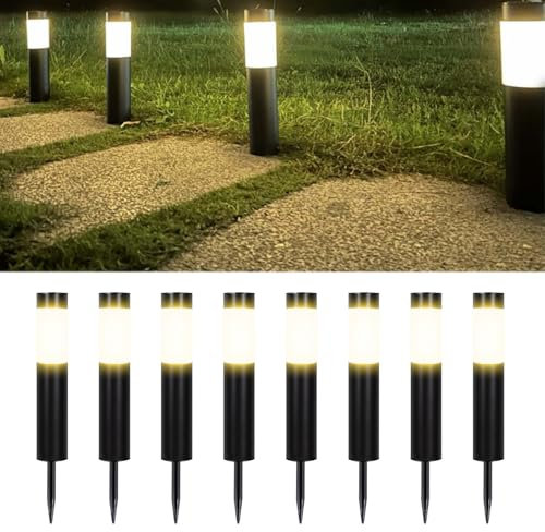 MRDEER Solar Wegeleuchten für Außen, 8 Stück Outdoor Pollerleuchte aus Edelstahl LED - Wegleuchte, IP65 Wetterfest Garten Außenleuchte, Auto Ein/Aus Gehwegleuchten Außen, Wegbeleuchtung (Schwarz)