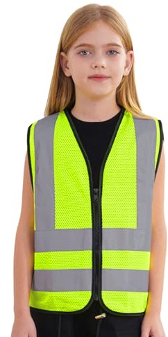 Rswnyirn Gilet Jaune Enfant Personnalisable Gilet de Sécurité pour Enfants Réfléchissant Haute Visibilité Personnalisé B Jaune Fluo 10-12 Ans