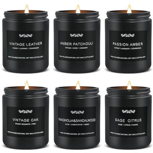 6 Pack Candles for Home Scented Aromatherapy Candles Gifts Set for Mens, Men Candle Set, 42 oz 300 Hour Long Lasting Candles, Gifts for Men, Birthday, Anniversary Present