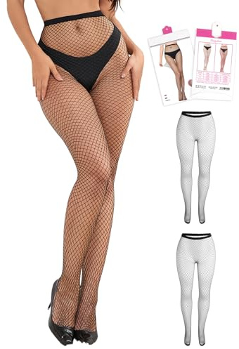 ohmydear 1/2 par nätstrumpbyxor dam svart stor storlek nätstrumpor sexig elastisk hög midja nät strumpor och strumpbyxor fishnet trosor, Svart-2-pack, L-XXL