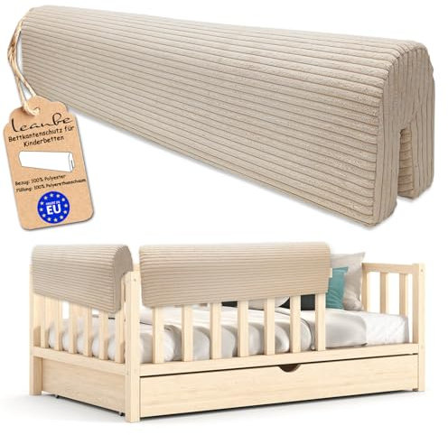 Leanbe Bettkantenschutz für Kinderbetten Kissen für bettumrandung Rausfallschutz Abdeckung Kantenschutz für Babybett (BEIGE Cord, 100cm)