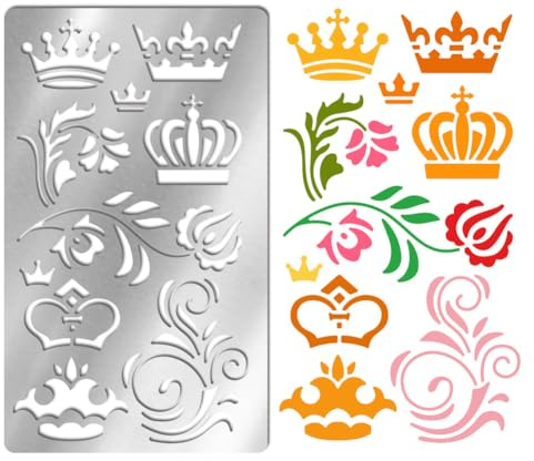 UNICRAFTALE mönstrade kronor metallschablon retro rostfritt stål mall fotoalbum stencil återanvändbara stansformar ritmallar verktygsmall för dekorativ prägling gör-det-själv papperskort