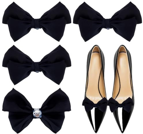 HOBBIESAY 4Pcs Clip per scarpe con fiocco in raso Fibbie per scarpe con farfalla Clip per scarpe eleganti rimovibili Fibbie per scarpe alla moda per feste di matrimonio e tacchi alti, 12.5cm x 9cm