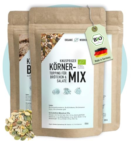 Bio Körner-Mix – Ballaststoffreich, Proteinreich & Vegan | Mit Sonnenblumenkernen, Kürbiskernen & Leinsamen | Knuspriges Topping für Brot, Bowls, Müsli & Salat (3 er, Körner-Mix)