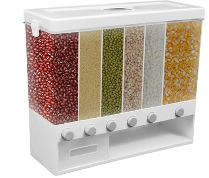 Distributore di Cereali da Cucina a 6 Scomparti, Contenitore per Alimenti secchi da Parete, Contenitore per Alimenti secchi da Cucina Diviso, Contenitore per Cereali, Noci, Chicchi di caffè, soia, 10