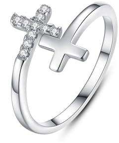 HinDaLi 925 Sterlingsilver Kors Ringar för Kvinnor och Män Zirkonia Justerbara Silverringar Öppen Kors Ring Fidget Ringar Tumring Smycken