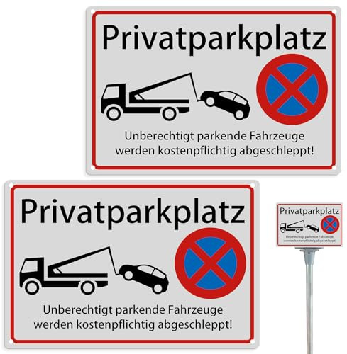 Privat parkeringsskylt, parkering förbjuden skylt, 2 stycken aluminium parkeringsplatsskylt, 30 x 20 cm varningsskylt innehåller bärlim, UV-resistent, vattentät, rostfri med borrhål