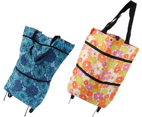 Healvian Paquet en Tissu Oxford Robuste Pliable de Courses à roulettes 2pcs Grand Capacité pour Shopping et Randonnée