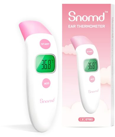 Snomd Termómetro de fiebre sin contacto por infrarrojos para orejas y frente, termómetro digital para oído sin contacto, termómetro médico infrarrojo para bebé