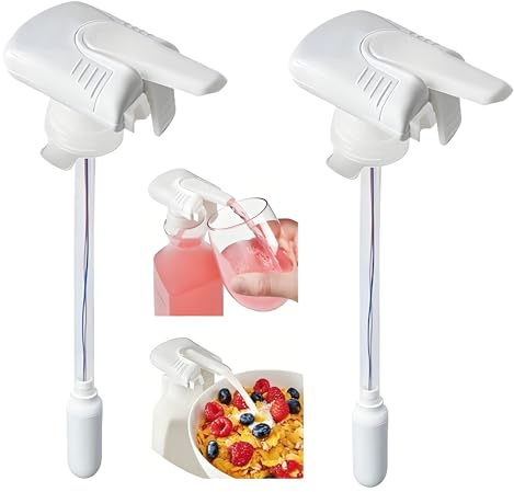 AGSYFFD Milk Dispenser for Fridge, 2Pack Automatic No-Spill Pump | Fits most bottles & gallon jugs, battery operated one-hand use, ideal for elderly & kids, UK home kitchen essential