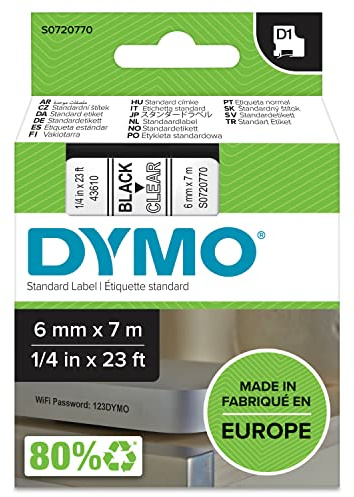 DYMO Märkband, Svart, Genomskinlig, 6 mm x 7 m