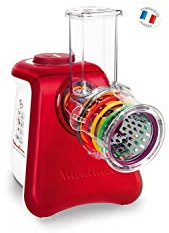 Moulinex DJ812510 Découpe Légumes Électrique Fresh Express Max 5 en 1 Râper Fin Épais Trancher Gratter Fromage Mandoline Légumes Fruits Glace Pilée 260W Rouge